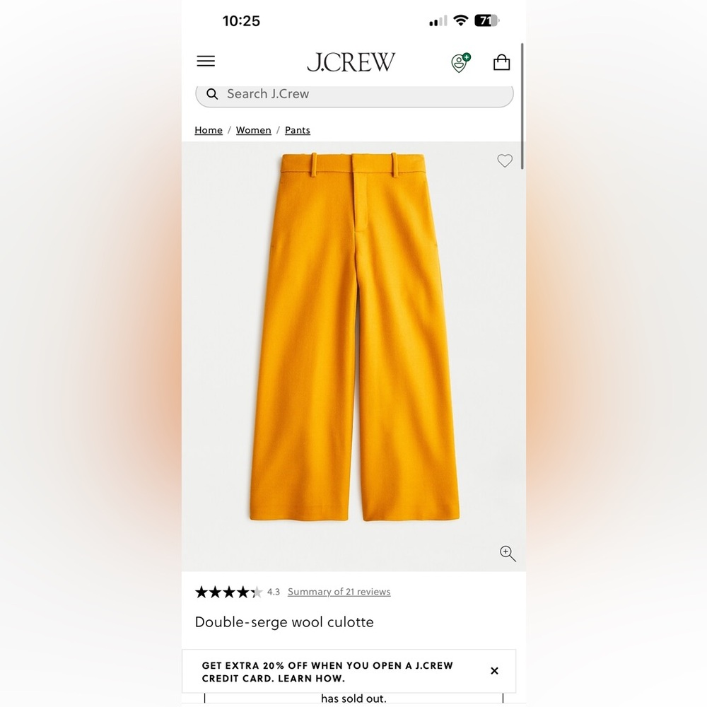 J. crew Double surge wool culottes